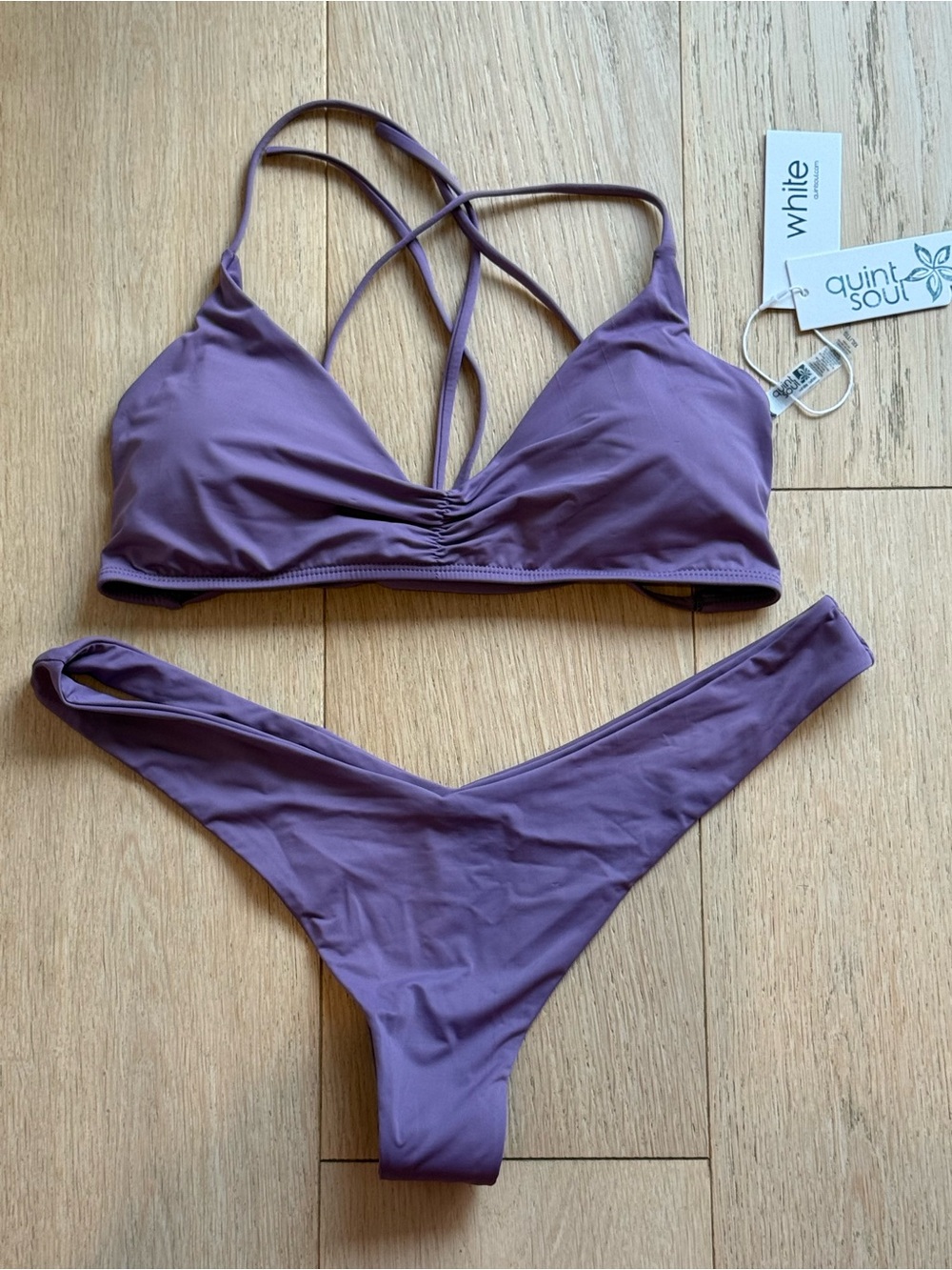 Quintsoul Purple Mauve Strappy Cheeky Bikini Set Two Piece Swimsuit NWT